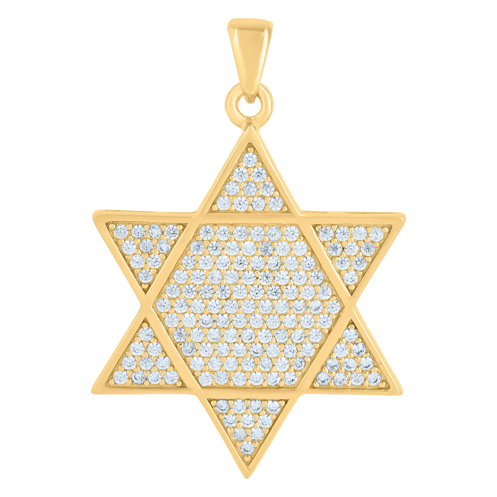 925 Sterling Silver Yellow-tone Men Cubic-Zirconia Star Of David Religious Symbol Charm Pendant