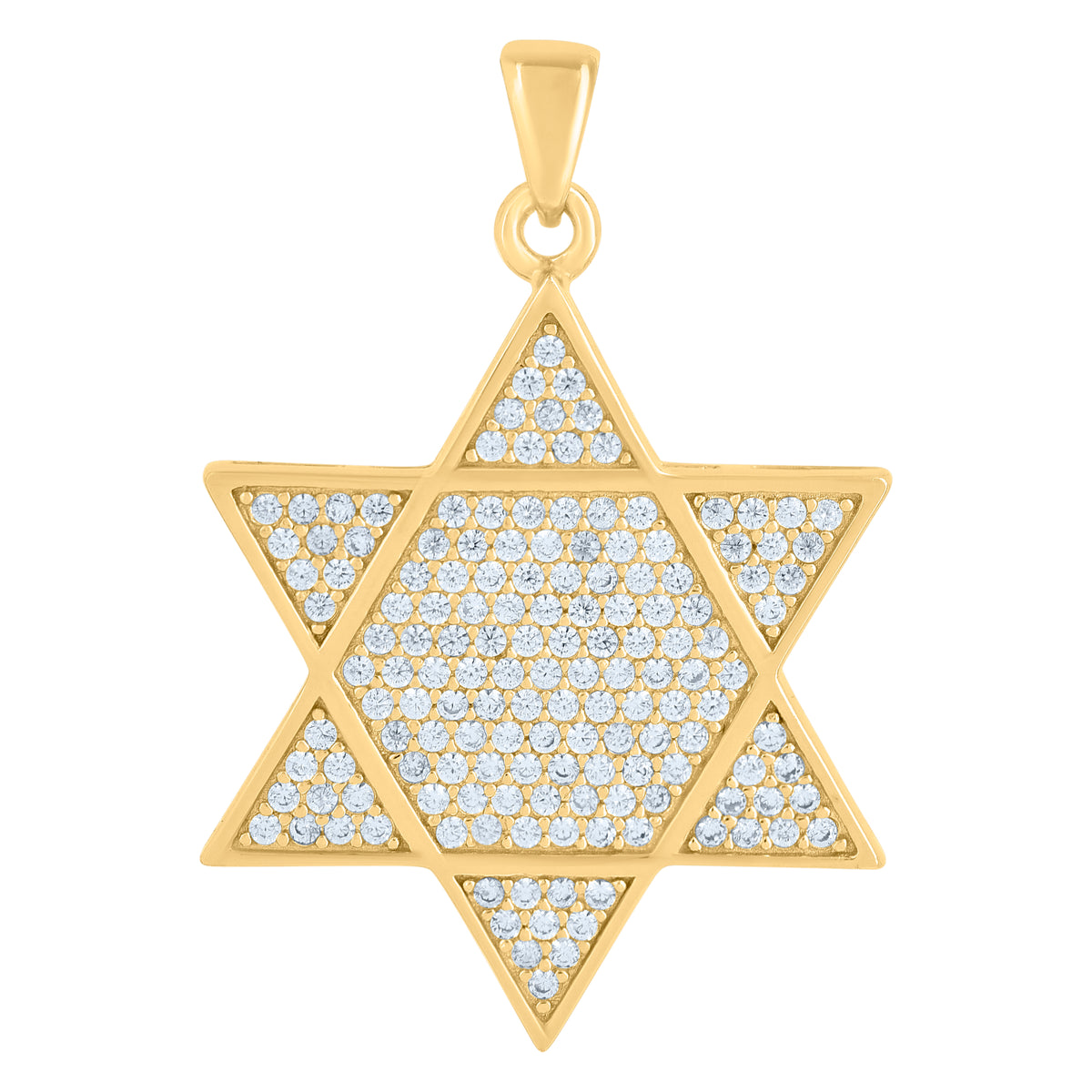 925 Sterling Silver Yellow-tone Men Cubic-Zirconia Star Of David Religious Symbol Charm Pendant