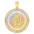 10K Tri-Color Gold Unisex Cubic-Zirconia Diamond-Cut Lady Of Guadalupe Religious Charm Pendant