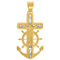 10K Yellow Gold Unisex Cubic-Zirconia Polished Finish Crucifix Anchor Religious Charm Pendant