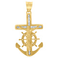 10K Yellow Gold Unisex Cubic-Zirconia Textured Crucifix Anchor Religious Charm Pendant