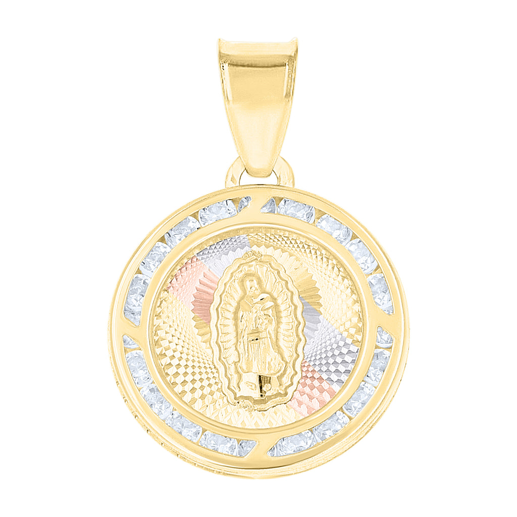 10K Tri-Color Gold Unisex Cubic-Zirconia Guadalupe Religious Charm Pendant