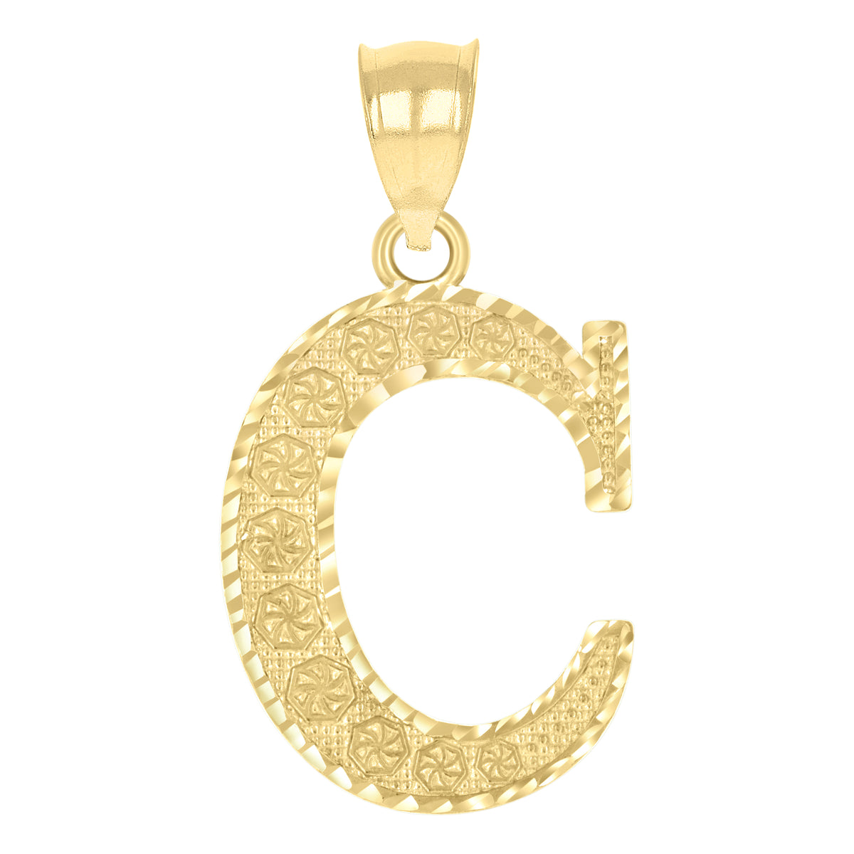 10K Yellow Gold Unisex Diamond-Cut Initial Letter C Charm Pendant