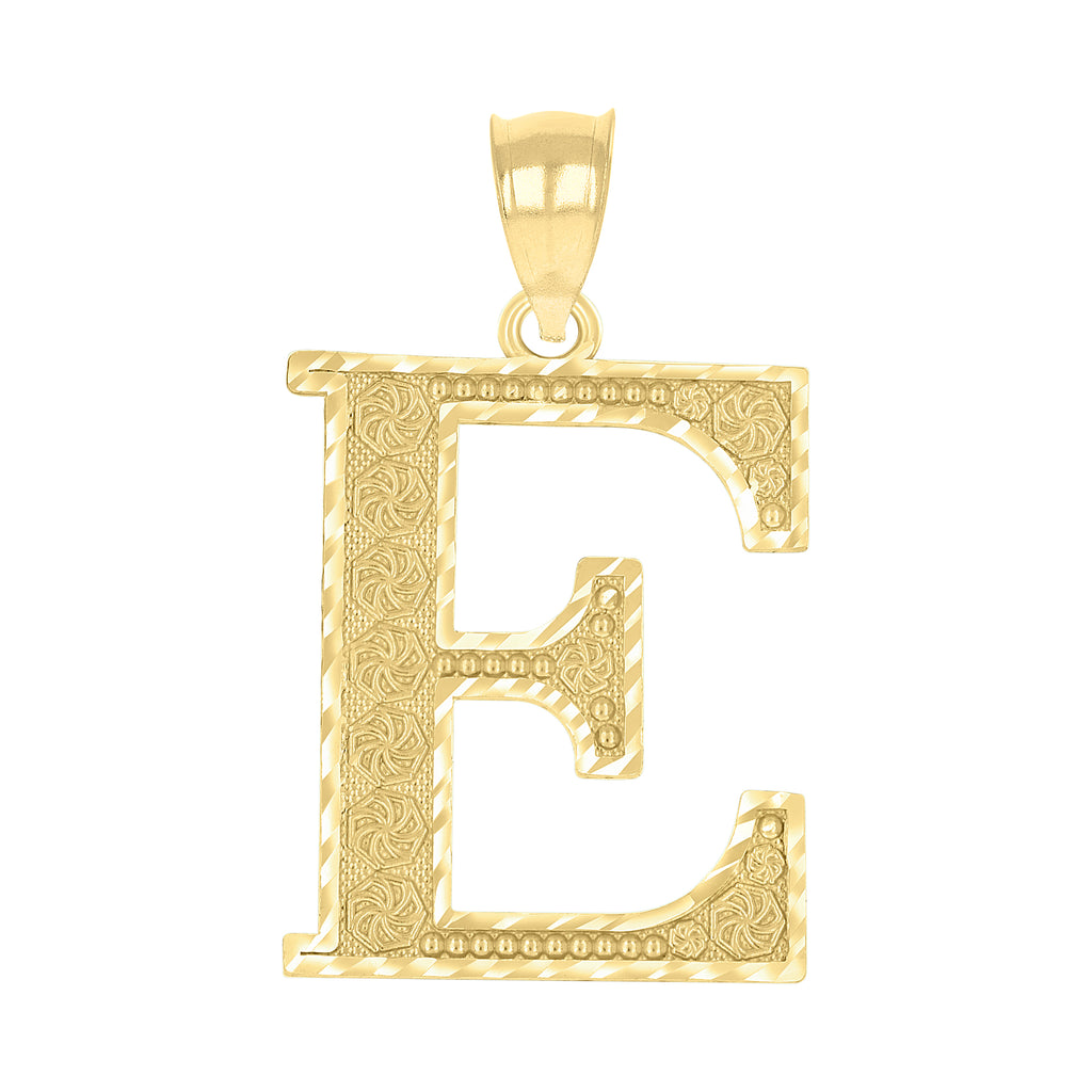 10K Yellow Gold Unisex Diamond-Cut Initial Letter E Charm Pendant