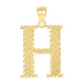 10K Yellow Gold Unisex Diamond-Cut Initial Letter H Charm Pendant