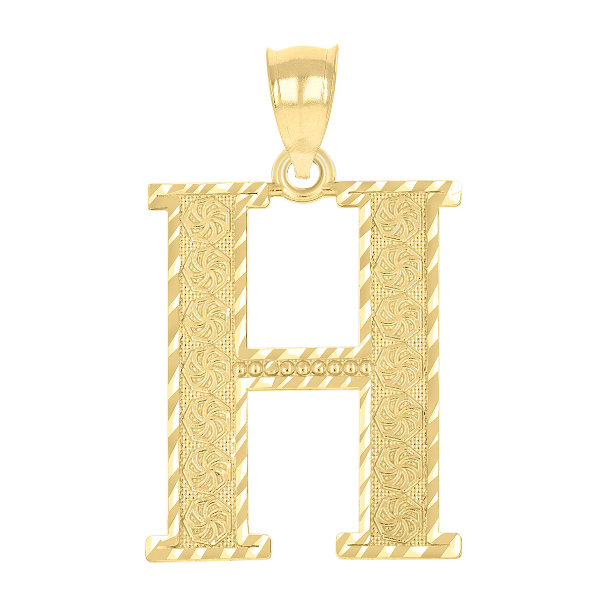 10K Yellow Gold Unisex Diamond-Cut Initial Letter H Charm Pendant