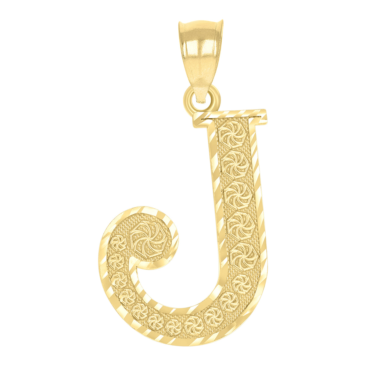 10K Yellow Gold Unisex Diamond-Cut Initial Letter J Charm Pendant