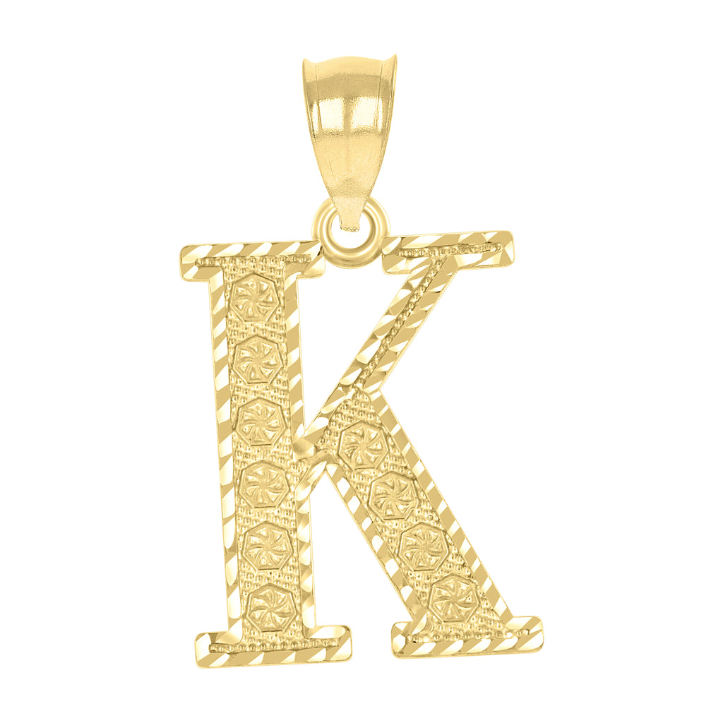 10K Yellow Gold Unisex Diamond-Cut Initial Letter K Charm Pendant
