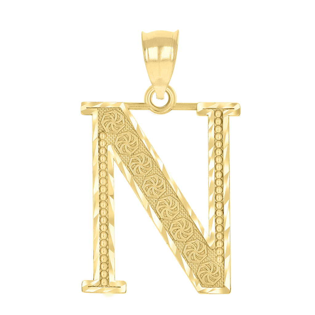 10K Yellow Gold Unisex Diamond-Cut Initial Letter N Charm Pendant