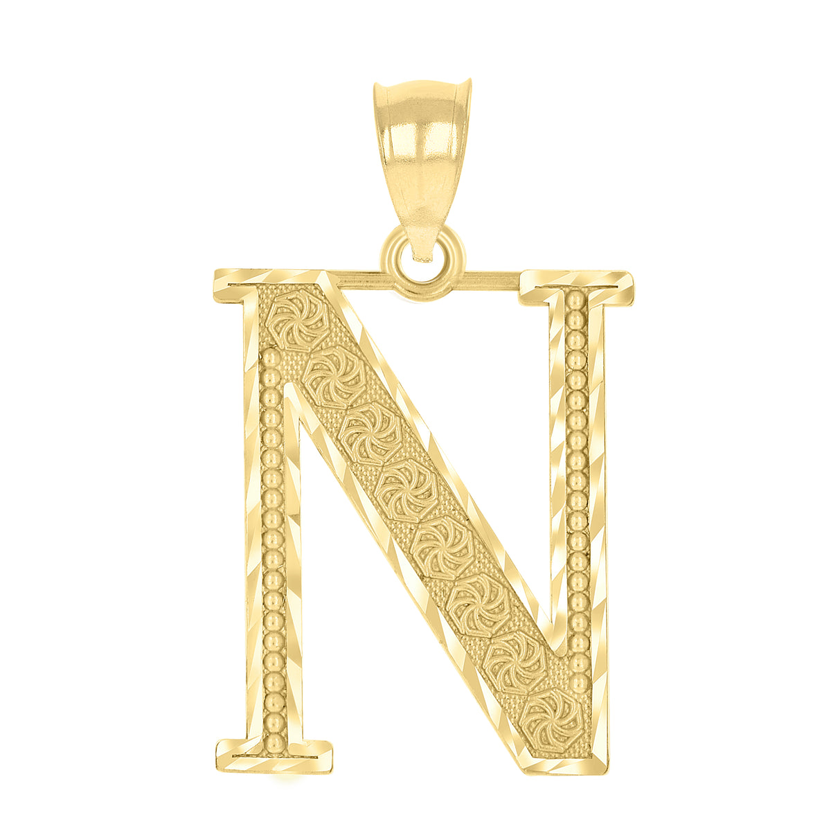 10K Yellow Gold Unisex Diamond-Cut Initial Letter N Charm Pendant