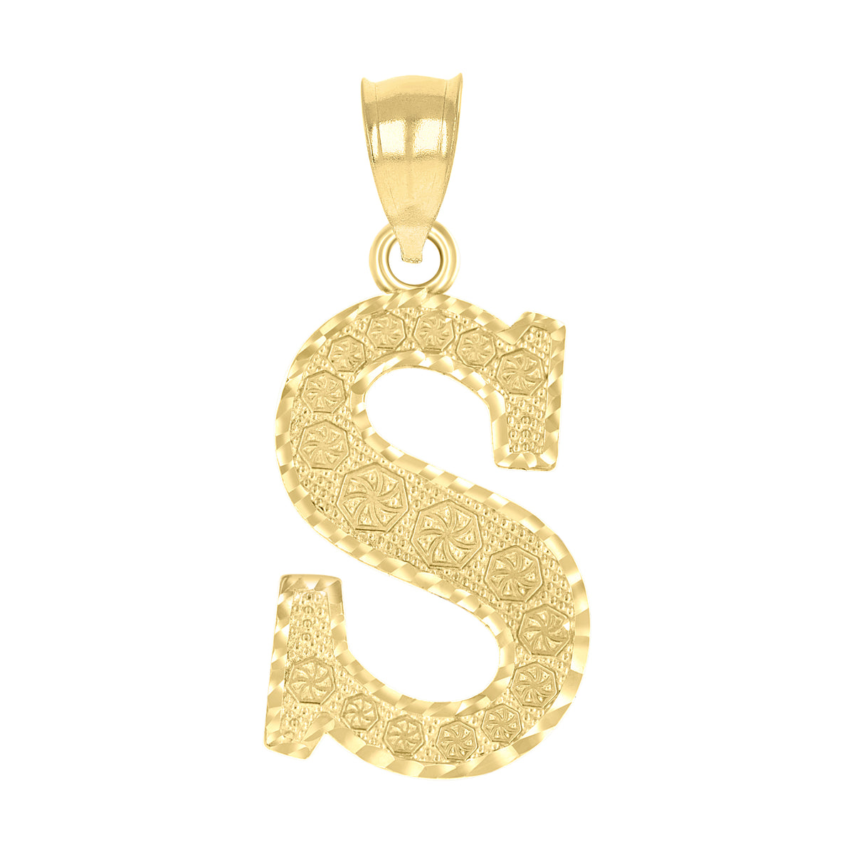 10K Yellow Gold Unisex Diamond-Cut Initial Letter S Charm Pendant