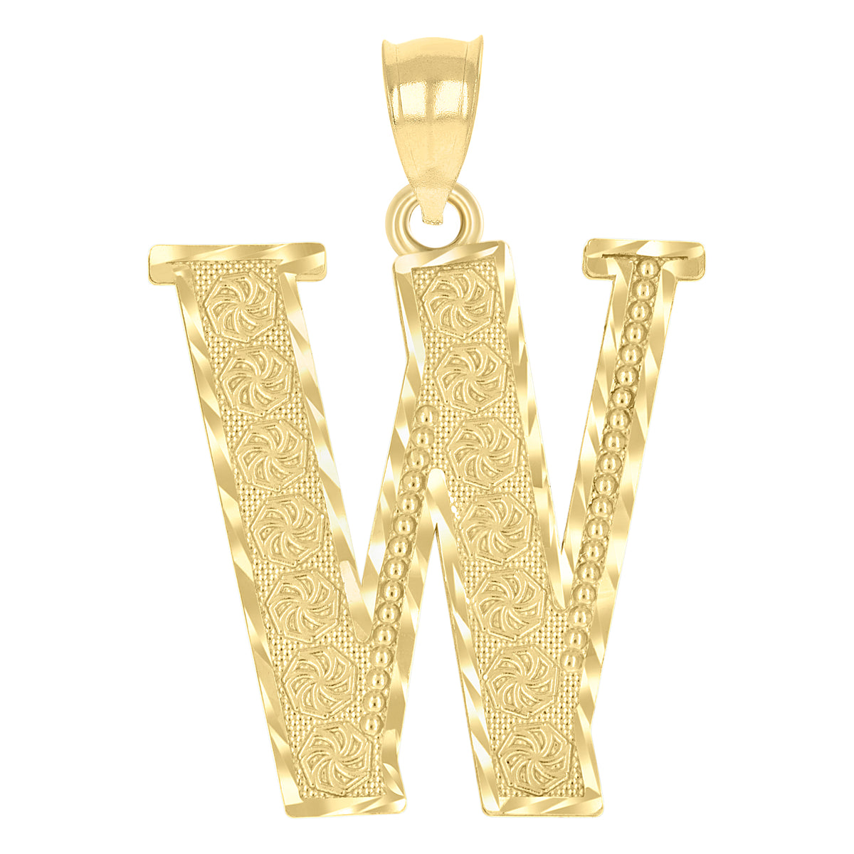 10K Yellow Gold Diamond-Cut Mens Letter W Initial Charm Pendant