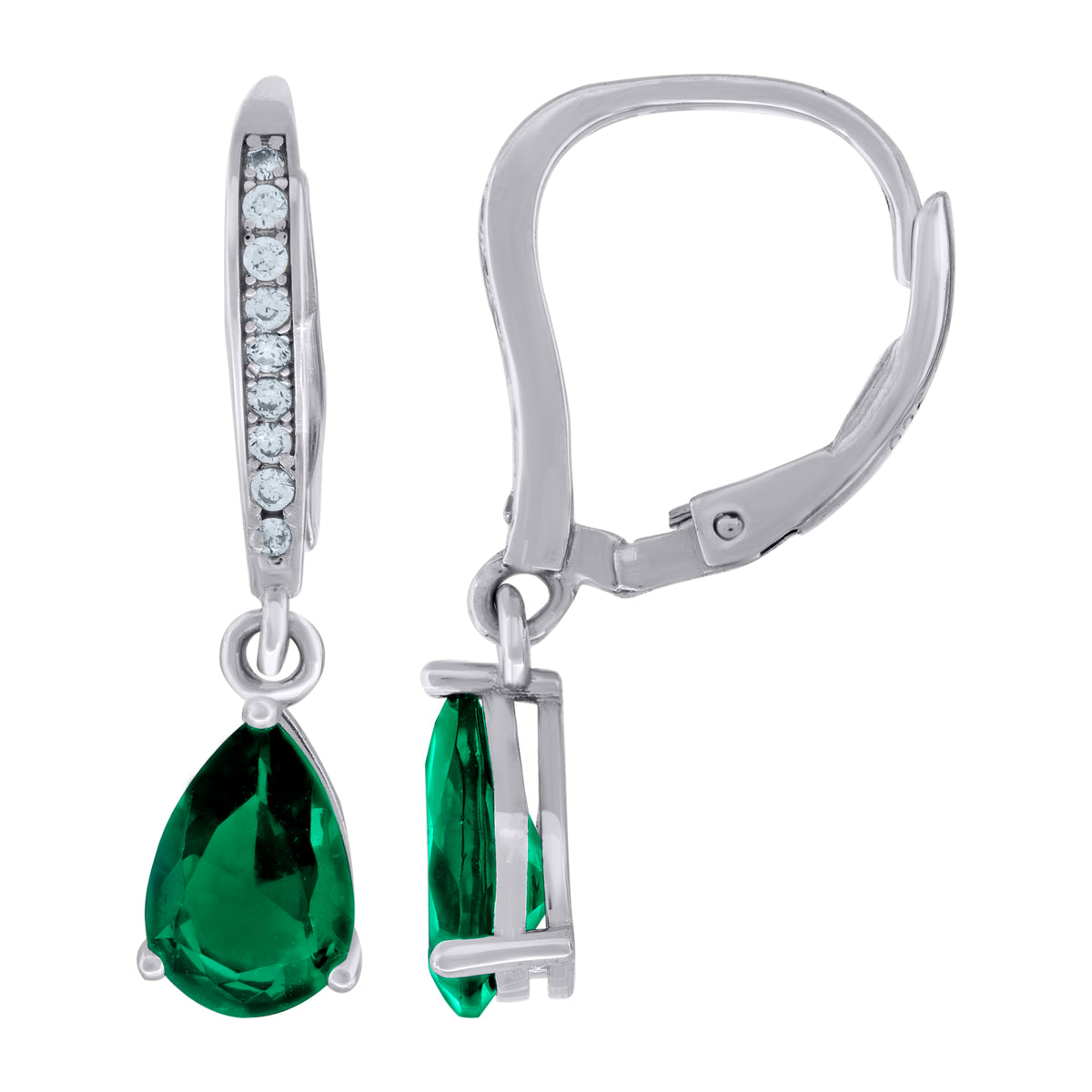 925 Sterling Silver Womens Green Cubic Zirconia Tear Drop Dangle Earrings