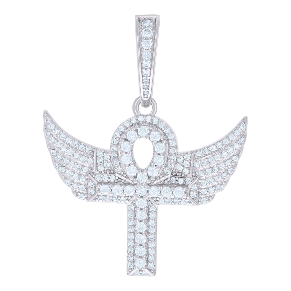 925 Sterling Silver Mens Cubic-Zirconia Egyptian Flying Ankh Cross Religious Charm Pendant