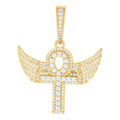 925 Sterling Silver Yellow-tone Mens Cubic-Zirconia Egyptian Flying Ankh Cross Religious Pendant