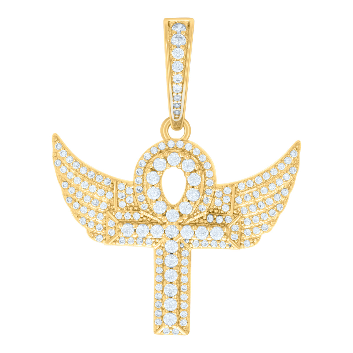 925 Sterling Silver Yellow-tone Mens Cubic-Zirconia Egyptian Flying Ankh Cross Religious Pendant