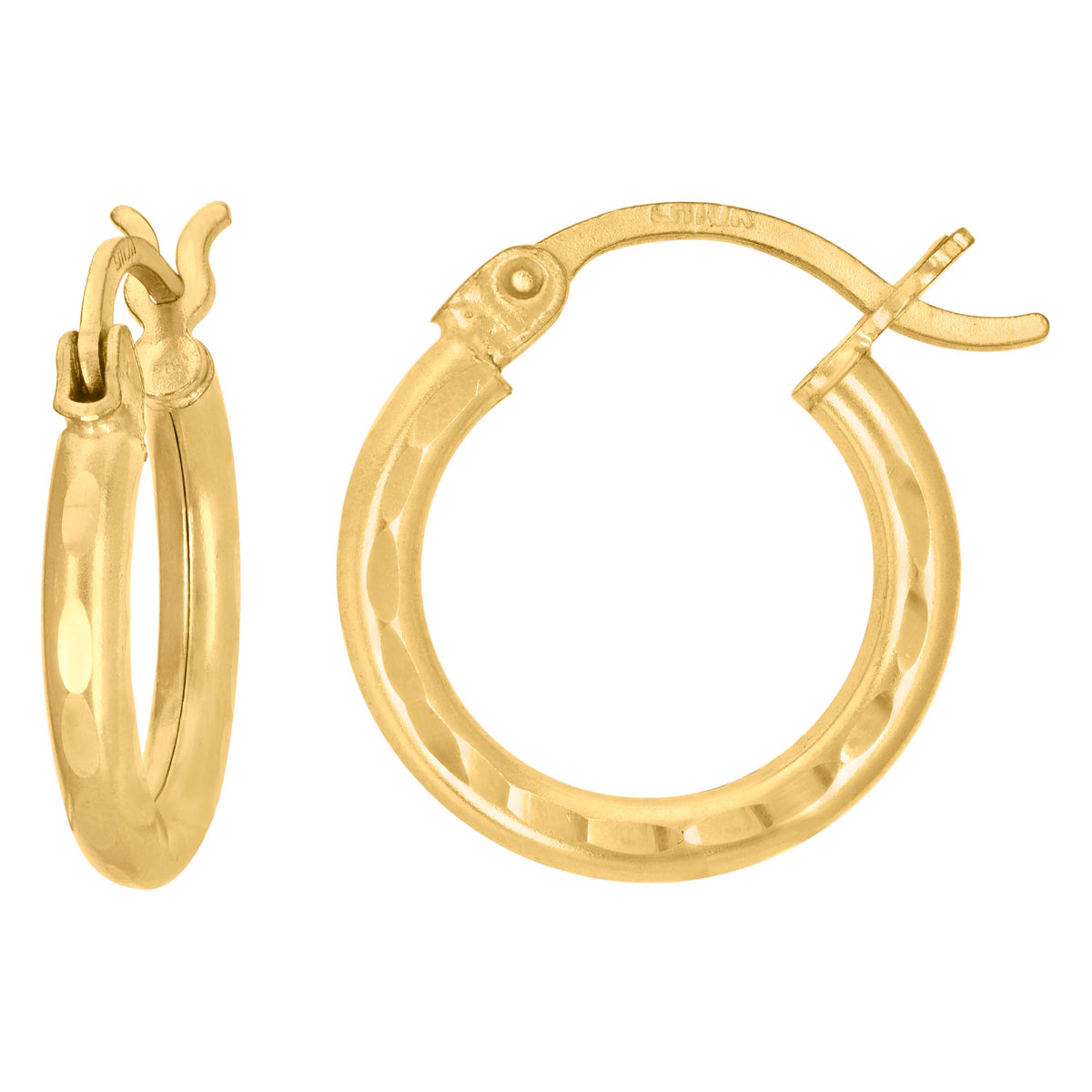 14K Gold D/C Hoop Earrings 2mm-15