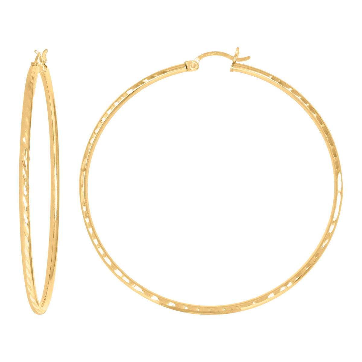14K Gold D/C Hoop Earrings 2mm-60