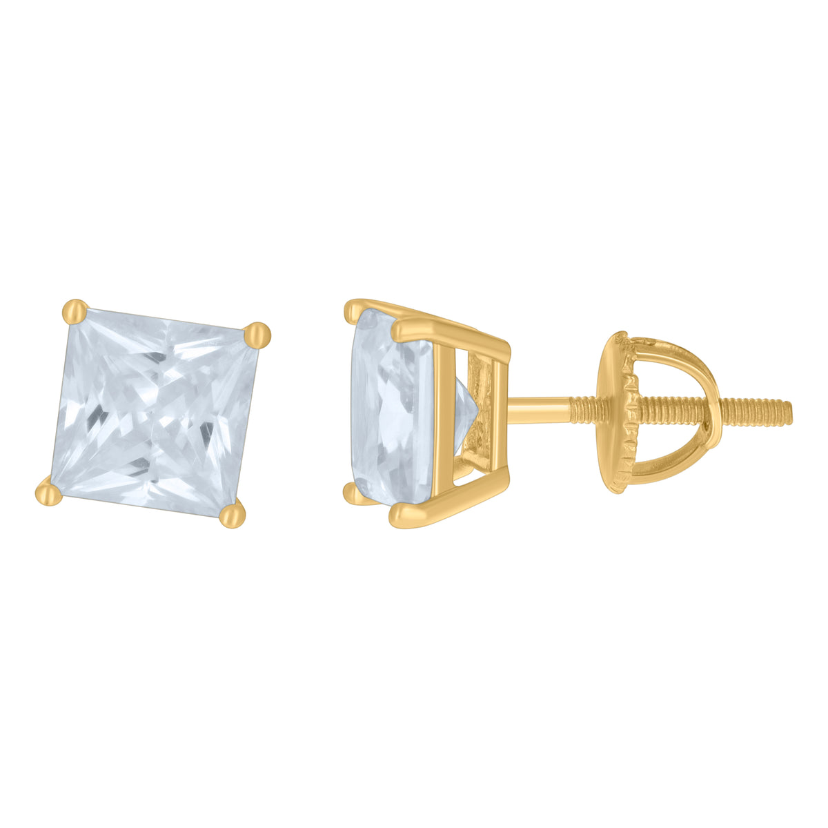 925 Sterling Silver Yellow-Tone Womens Cubic Zirconia Square Classic Studs Earrings