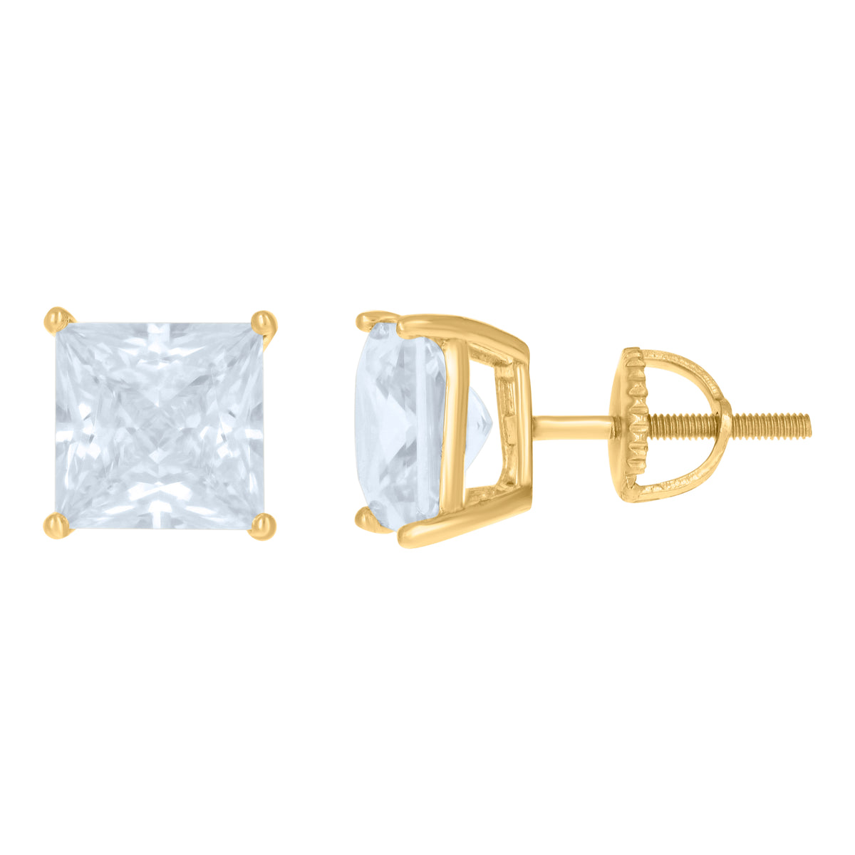 925 Sterling Silver Yellow-Tone Womens Cubic Zirconia Square Classic Studs Earrings
