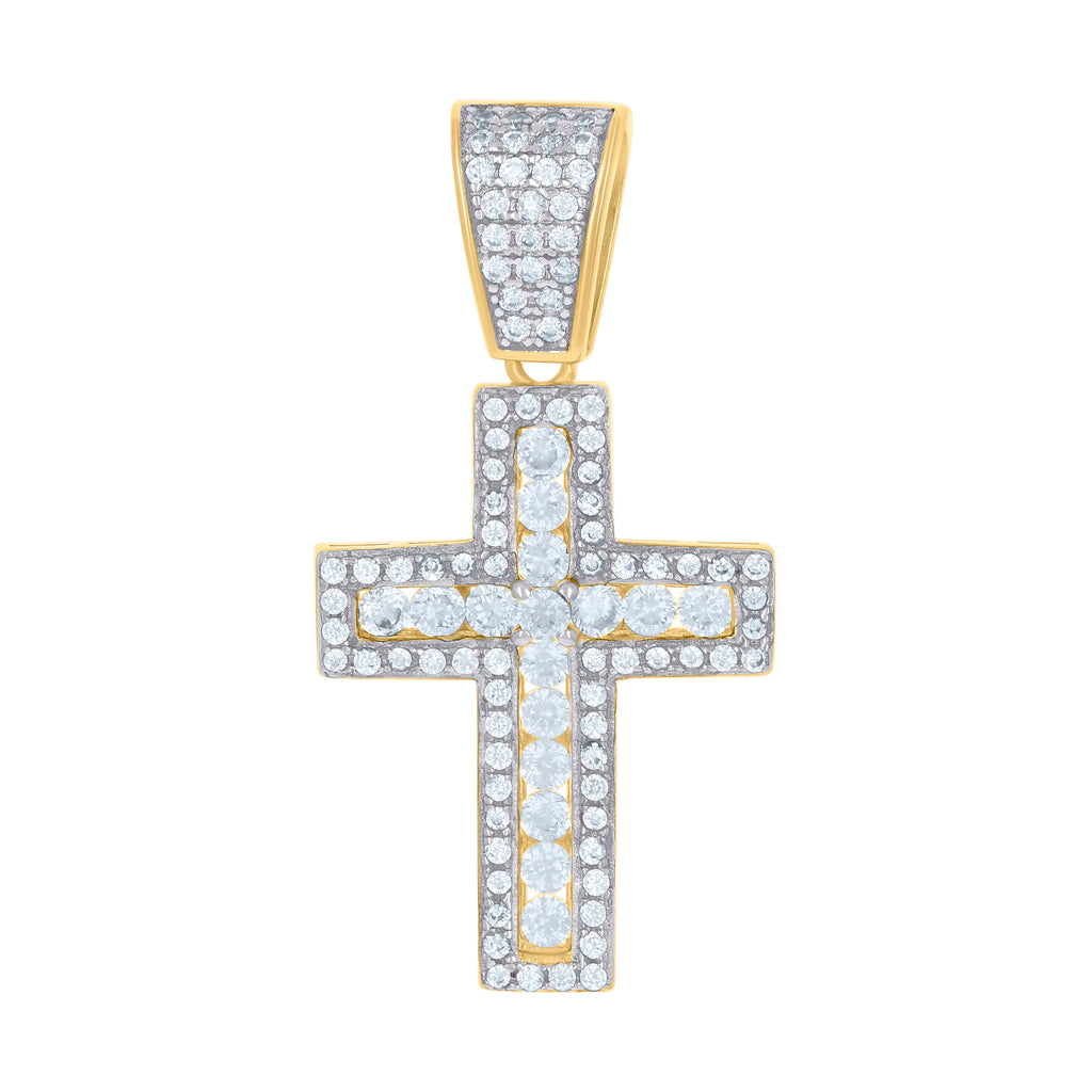 925 Sterling Silver Yellow-Tone Mens Cubic-Zirconia Cross Religious Charm Pendant