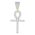 925 Sterling Silver Yellow-Tone Unisex Cubic-Zirconia Ankh Cross Religious Charm Pendant