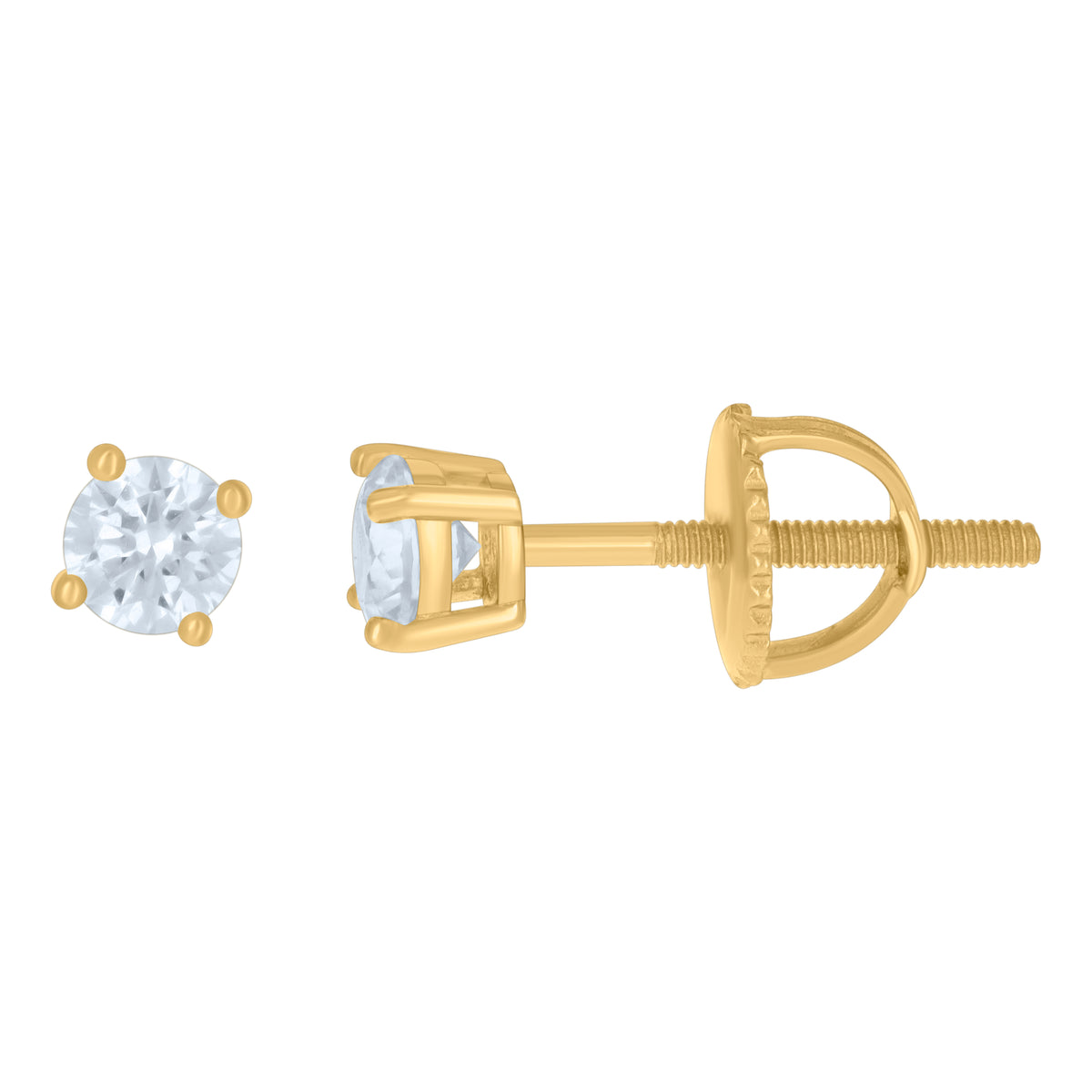 925 Sterling Silver Yellow-Tone Womens Cubic Zirconia Round Classic Studs Earrings