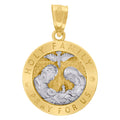 10K Two-Tone Gold Unisex Textured Holy Family Pray For Us Religious Charm Pendant