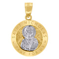 10K Two-Tone Gold Unisex Textured Saint Nicholas Pray For Us Religious Charm Pendant
