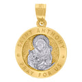 10K Two-Tone Gold Unisex Textured Saint Anthony Pray For Us Religious Charm Pendant