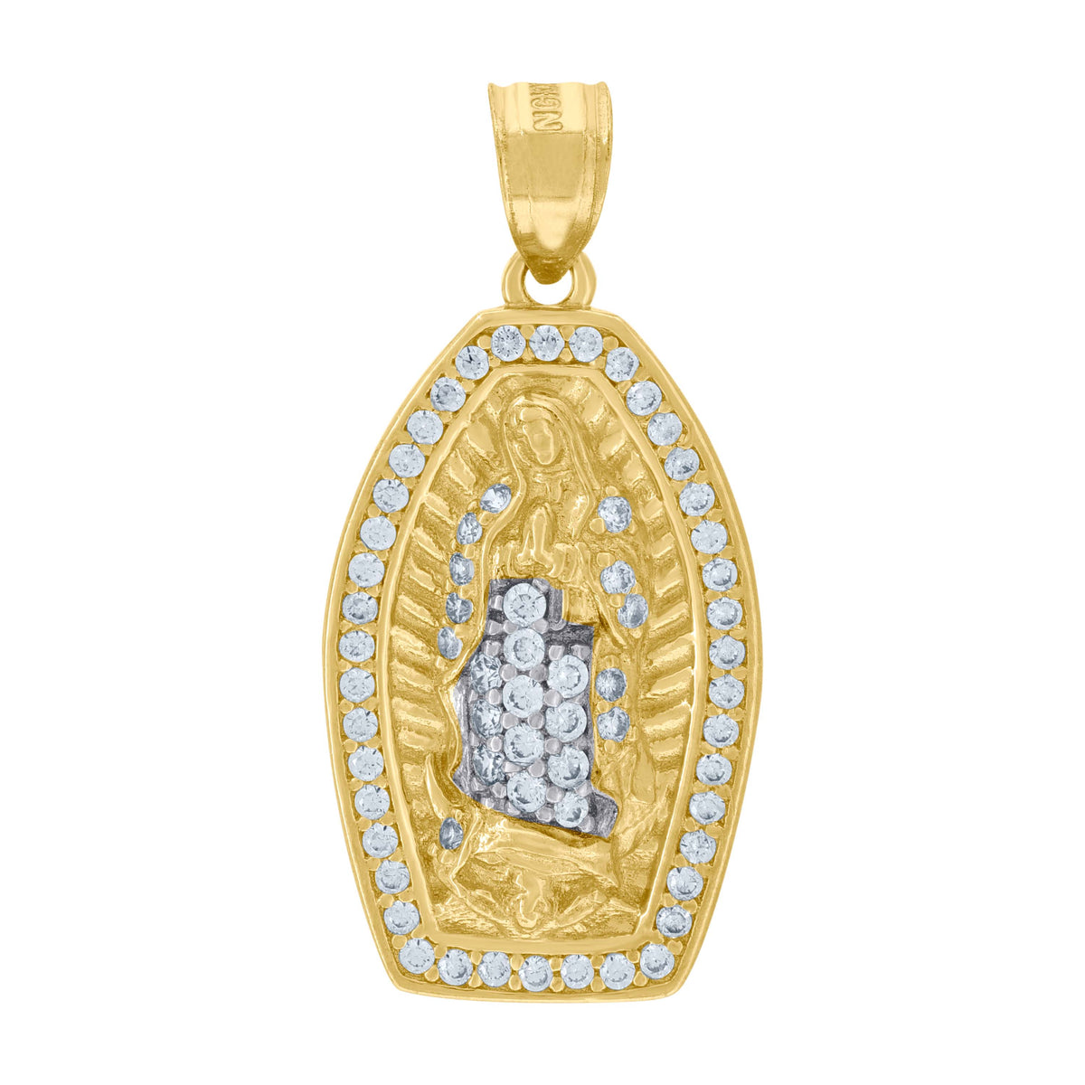 10K Two-Tone Gold Unisex Cubic Zirconia Cubic-Zirconia Lady Of Guadalupe Religious Pendant