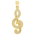 10K Yellow Gold Mens Cubic Zirconia Treble Clef Musical Knot Charm Pendant