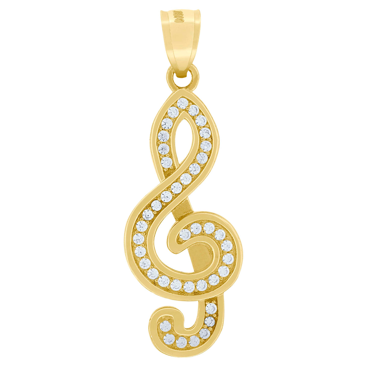 10K Yellow Gold Mens Cubic Zirconia Treble Clef Musical Knot Charm Pendant