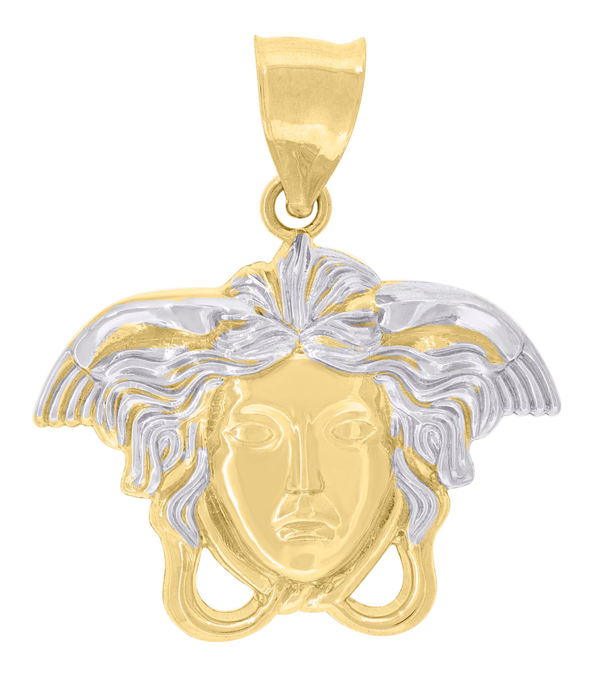 10K Two-tone Gold Mens Medusa Egyptian Fashion Charm Pendant