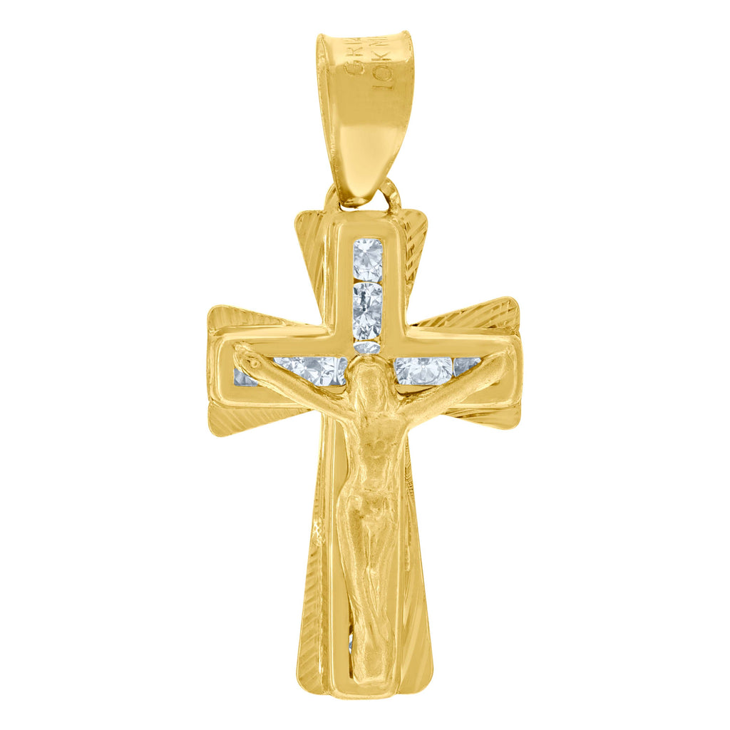 10K Yellow Gold Unisex Cubic Zirconia Cubic-Zirconia Crucifix Cross Religious Charm Pendant