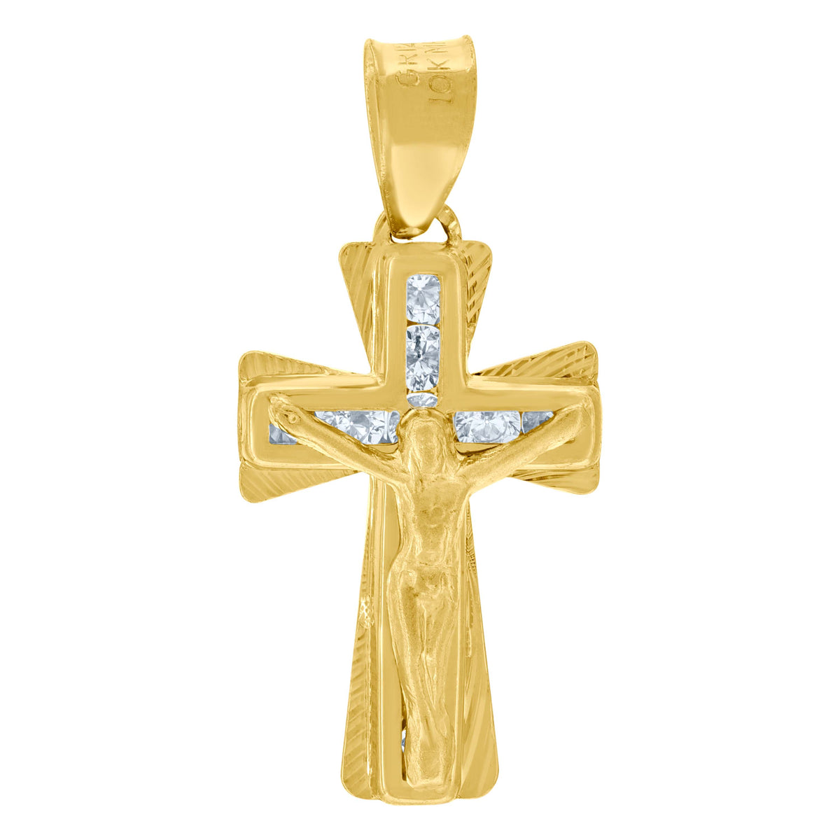 10K Yellow Gold Unisex Cubic Zirconia Cubic-Zirconia Crucifix Cross Religious Charm Pendant