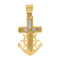 10K Yellow Gold Unisex Cubic Zirconia Cubic-Zirconia Anchor Crucifix Cross Religious Charm Pendant
