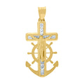 10K Yellow Gold Unisex Cubic Zirconia Cubic-Zirconia Anchor Crucifix Cross Religious Charm Pendant