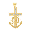 10K Yellow Gold Unisex Cubic Zirconia Cubic-Zirconia Anchor Crucifix Cross Religious Charm Pendant