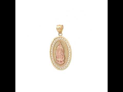 10K Yellow Gold Unisex Lady Of Guadalupe Religious Charm Pendant