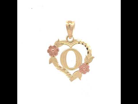 10K Two-Tone Gold Womens Heart Flower Initial Letter O Charm Pendant