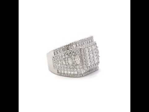 925 Sterling Silver Mens Round Baguette 2.25ct, 3.21ct Moissanite Fashion Pinky Ring Size 8