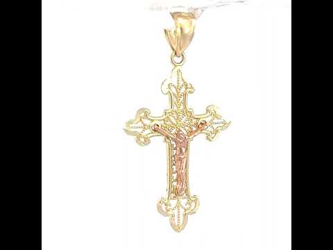 10K Gold Two-Tone Diamond-Cut Unisex Cross Crucifix Religious Charm Pendant