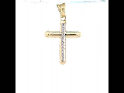10K Gold Two-Tone Diamond-Cut Mens Cross Religious Charm Pendant