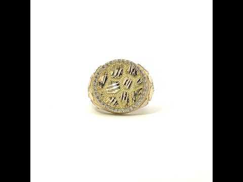 10K Yellow Gold Mens White Cubic-Zirconia Diamond-Cut Nugget Fashion Ring