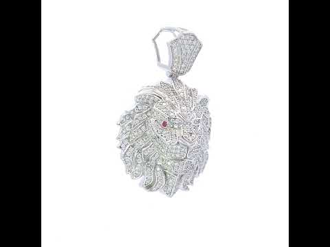 925 Sterling Silver Mens 1.76ct Pink White Moissanite Leo/Lion Head Zodiac Sign/Wildlife Pendant