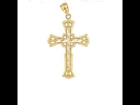 10K Yellow Gold Diamond-Cut Unisex Cross Religious Charm Pendant