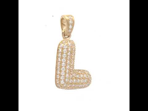 10K Yellow Gold Unisex Cubic Zirconia Bubble Initial Letter L Charm Pendant