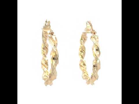 10K Yellow Gold Womens Diamond-cut Twisted Hoop Earrings 3mm-25