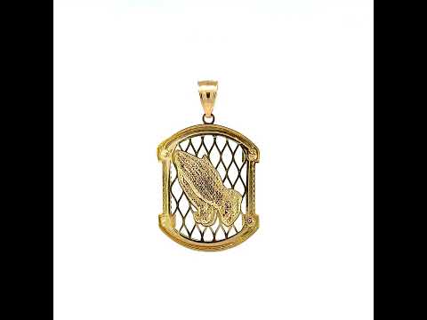 10K Yellow Gold Mens Praying Hands Symbol Religious Charm Pendant